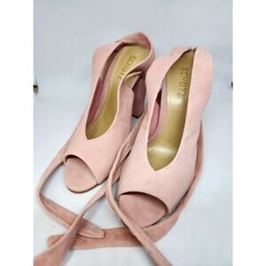 Schutz Archie Poppy Rose Pink Ankle Wrap Peep Toe High Heel Pumps 8.5